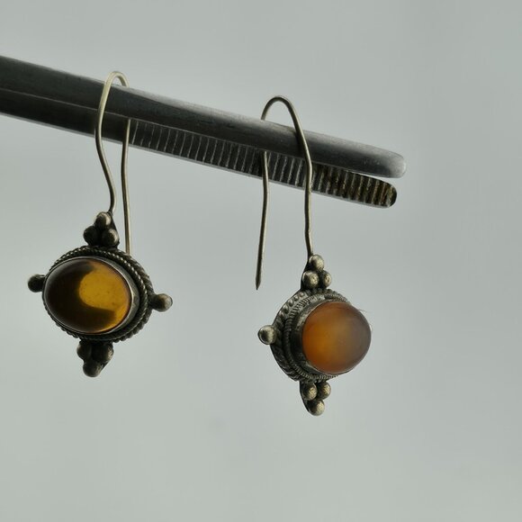 Vintage Sterling Silver 925 Earrings Yellow Stone - Picture 5 of 10